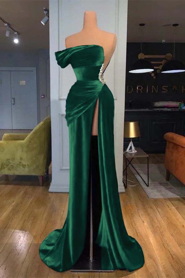 Blue Mermaid Velvet Dress Cap Sleeve One Shoulder Formal Dress With Beadings and Rhinestones