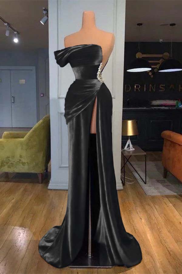 Blue Mermaid Velvet Dress Cap Sleeve One Shoulder Formal Dress With Beadings and Rhinestones