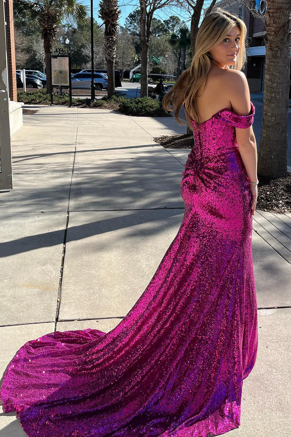 Blue Off the Shoulder Prom Dress Mermaid Evening Dress with Slit