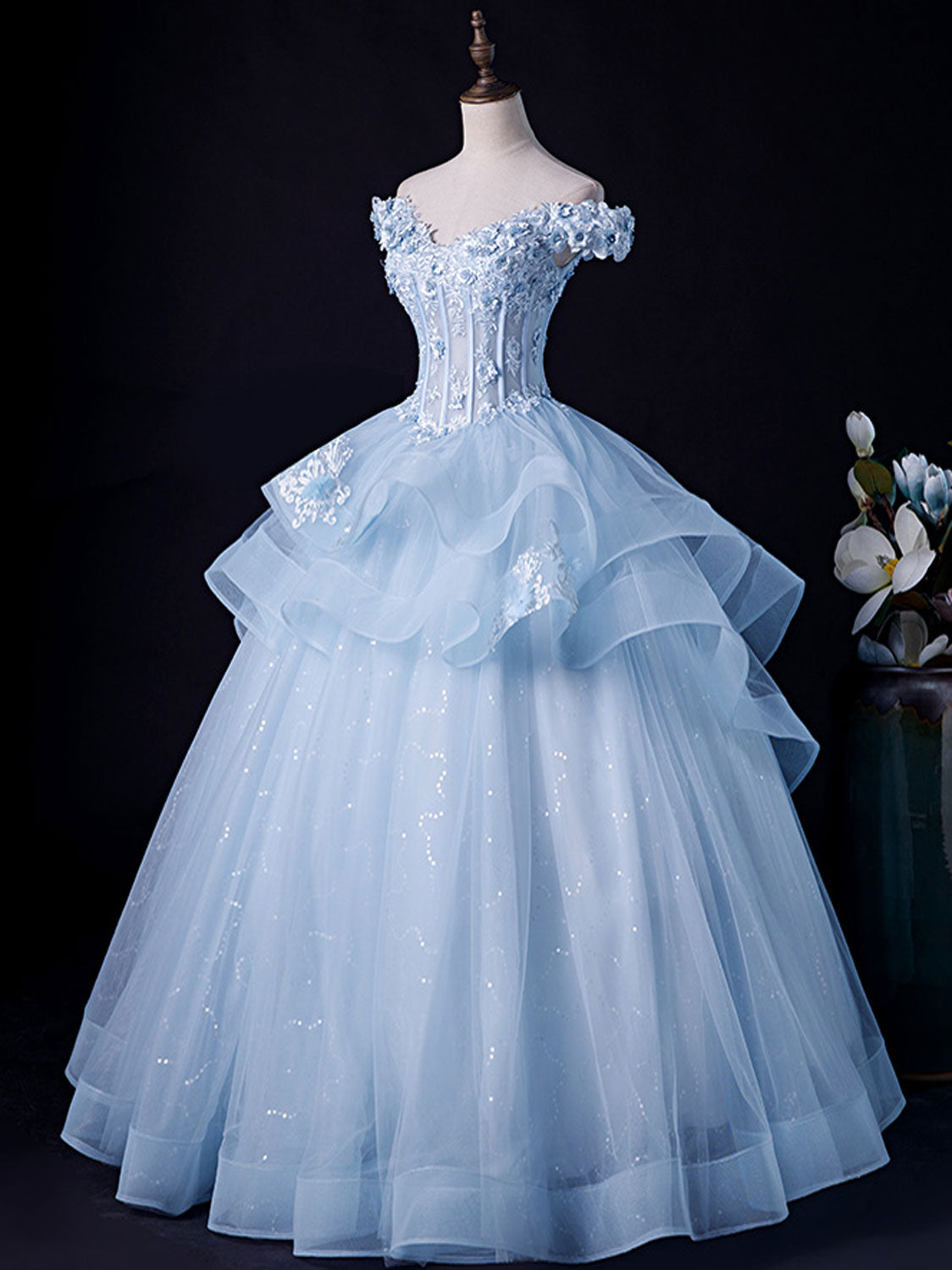 Blue Prom Dress A Line Lace Tulle Long Formal Gown Evening Dress