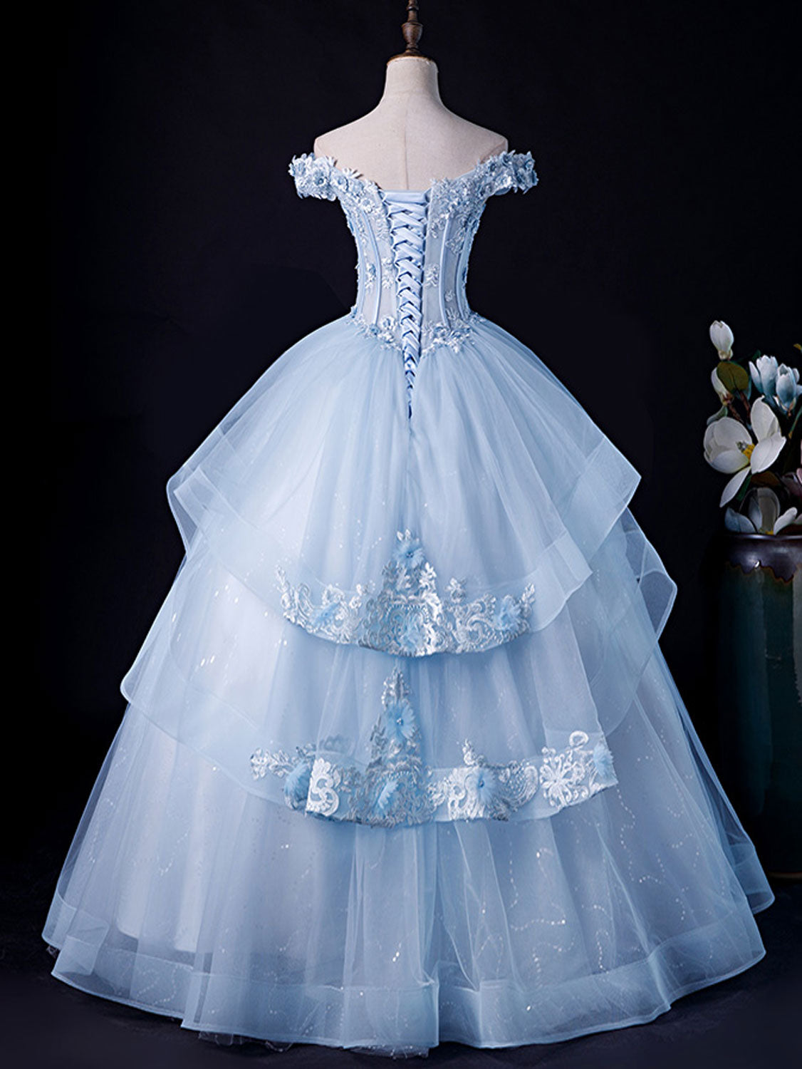 Blue Prom Dress A Line Lace Tulle Long Formal Gown Evening Dress
