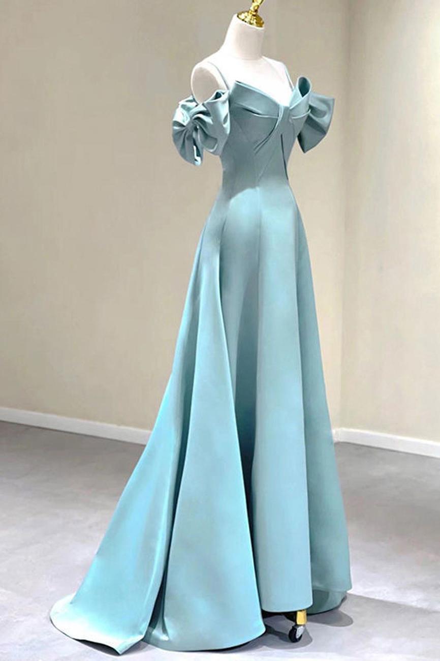 Blue Prom Dress A Line Satin Long Formal Dress Evening Dress