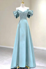 Blue Prom Dress A Line Satin Long Formal Dress Evening Dress