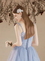Blue Prom Dress A Line Tulle Lace Long Formal Evening Dress