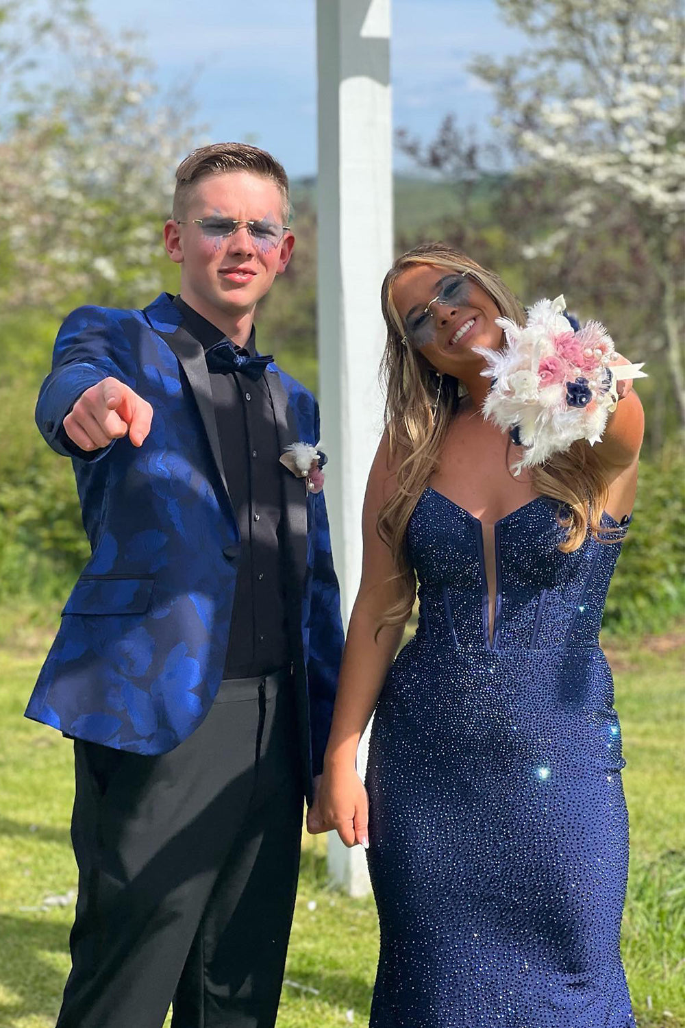 Blue Prom Dress Corset Sequined Mermaid Long Evening Dress