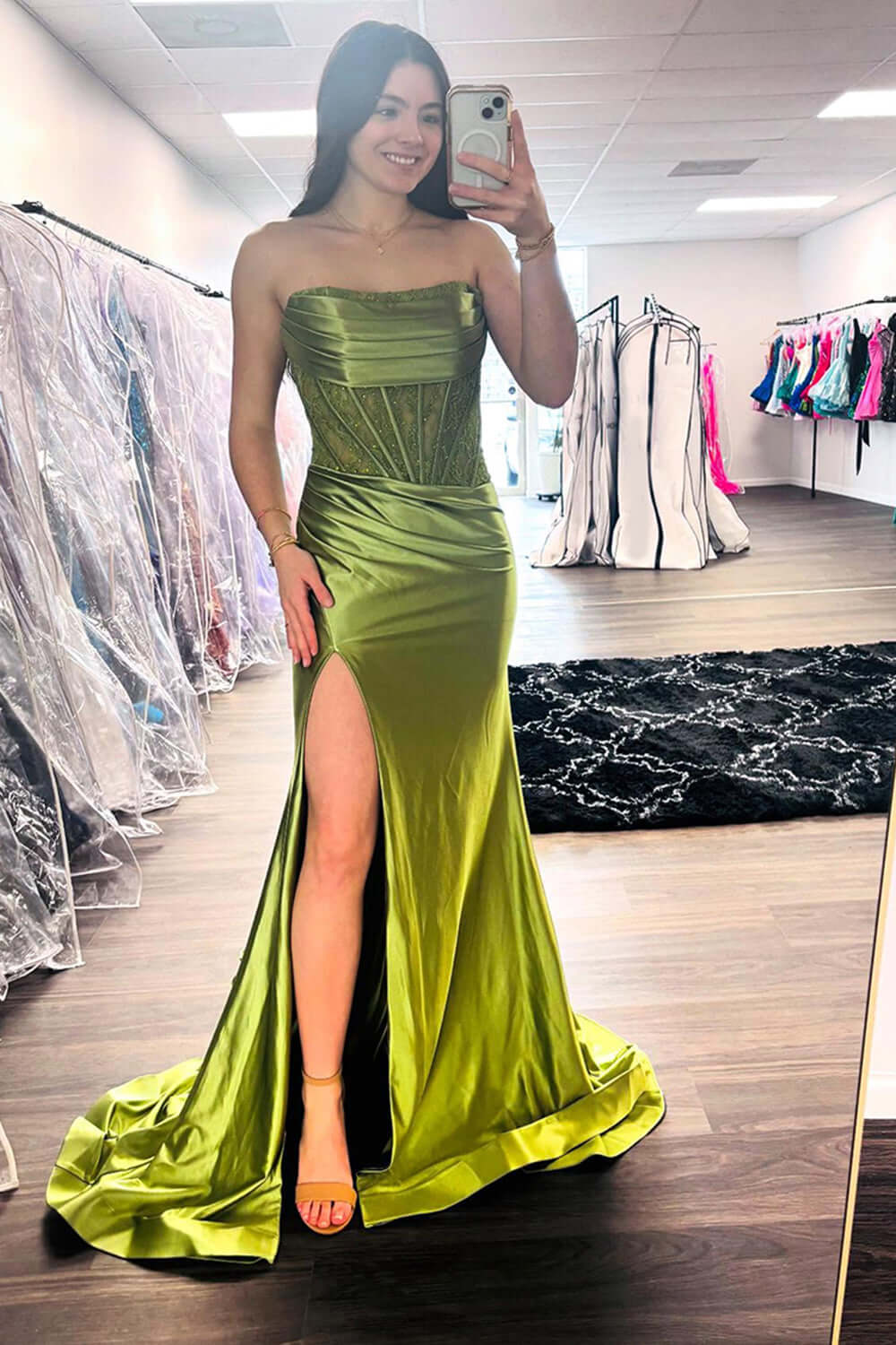 Blue Prom Dress Corset Strapless Long Evening Dress with Lace