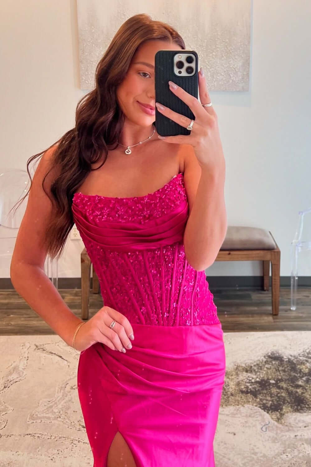 Blue Prom Dress Corset Strapless Long Evening Dress with Lace