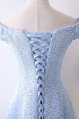 Blue Prom Dress Lace Tea Length Formal Gown Evening Dress