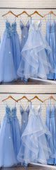 Blue Prom Dress Lace Tulle Long Formal Dress Evening Dress