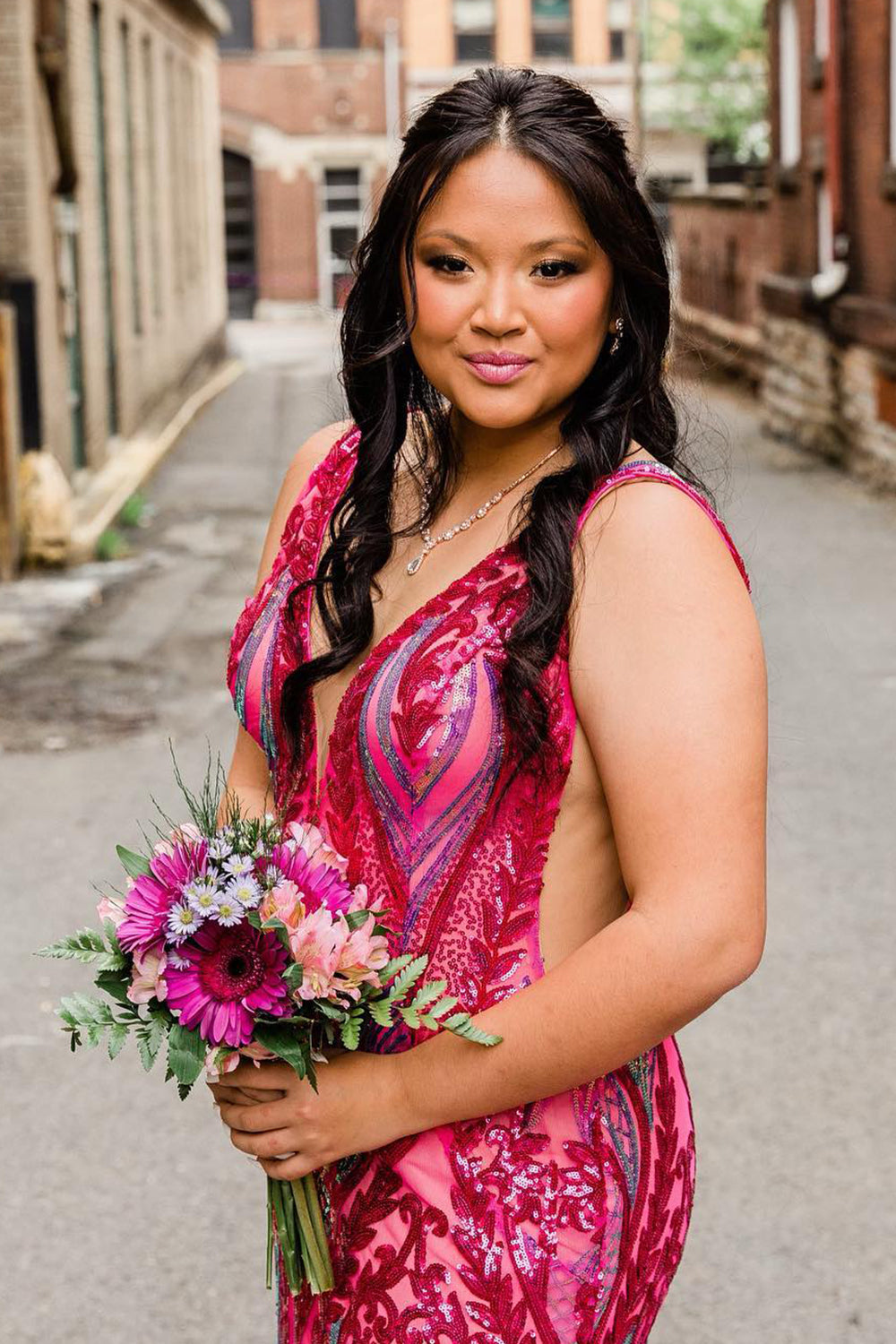 Blue Prom Dress Metallic Long Backless Sequined Prom Dres with Slit