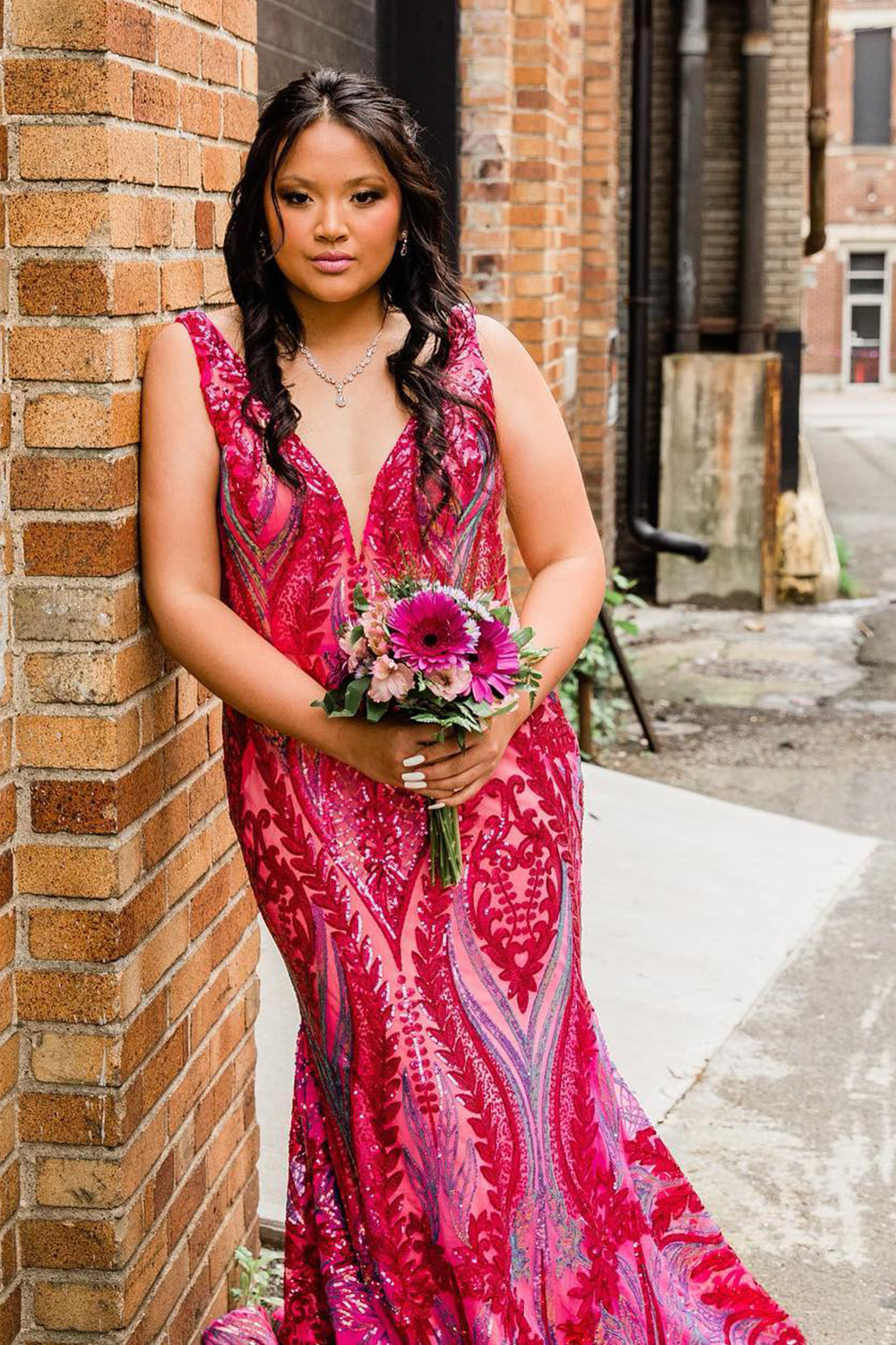 Blue Prom Dress Metallic Long Backless Sequined Prom Dres with Slit