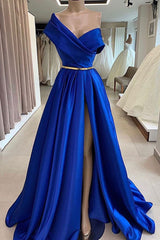 Blue Prom Dress Satin Long Evening Dress