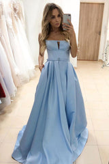 Blue Prom Dress Satin Long Evening Dress