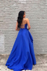 Blue Prom Dress Satin Long Evening Gown Evening Dress