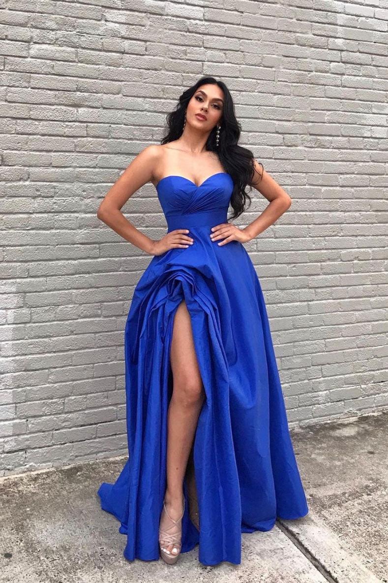 Blue Prom Dress Satin Long Evening Gown Evening Dress