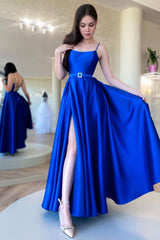 Blue Prom Dress Satin Long Formal Party Dress Evening Dress