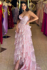 Blue Prom Dress Strapless Corset Long Sequined Evening Dress with Slit