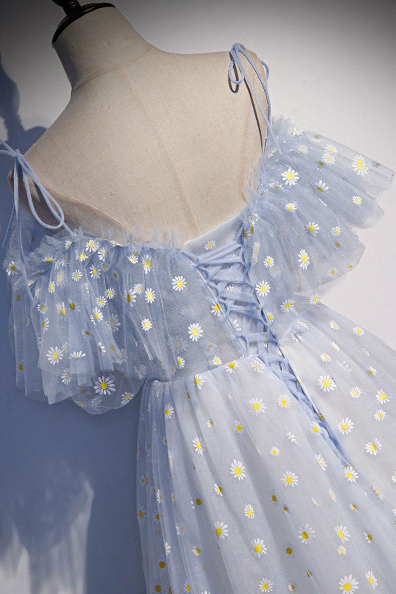 Blue Prom Dress Sweetheart Neck Tulle Long Formal Dress Evening Dress