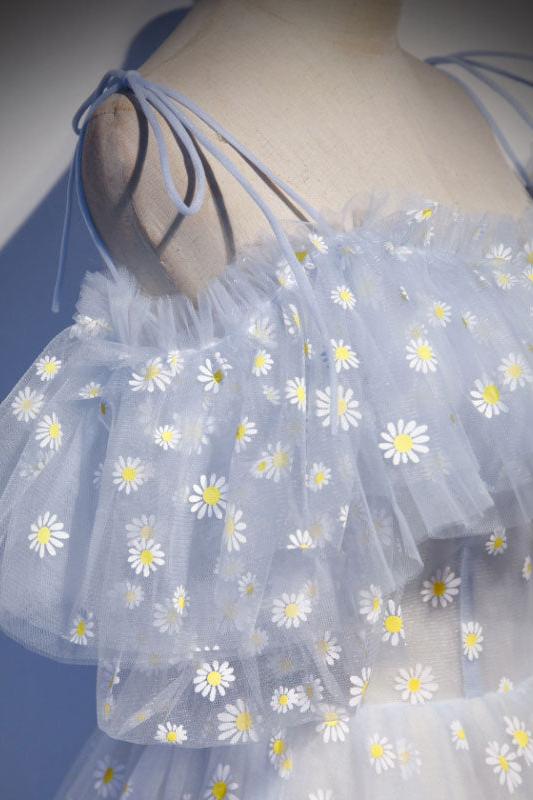 Blue Prom Dress Sweetheart Neck Tulle Long Formal Dress Evening Dress