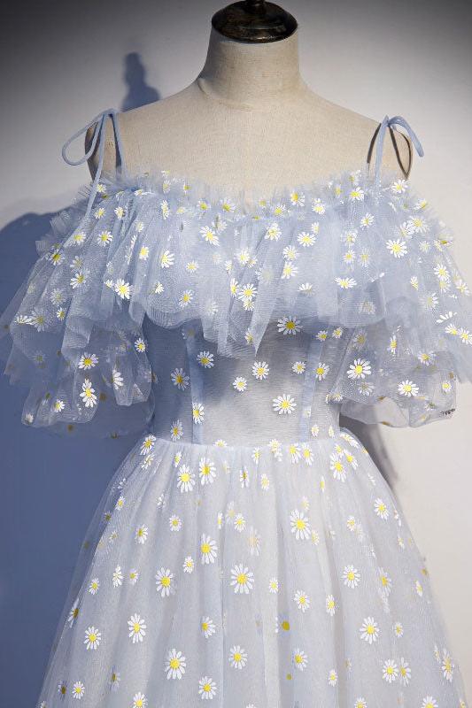 Blue Prom Dress Sweetheart Neck Tulle Long Formal Dress Evening Dress