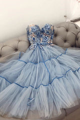 Blue Prom Dress Sweetheart Tulle Lace Formal Dress Evening Dress