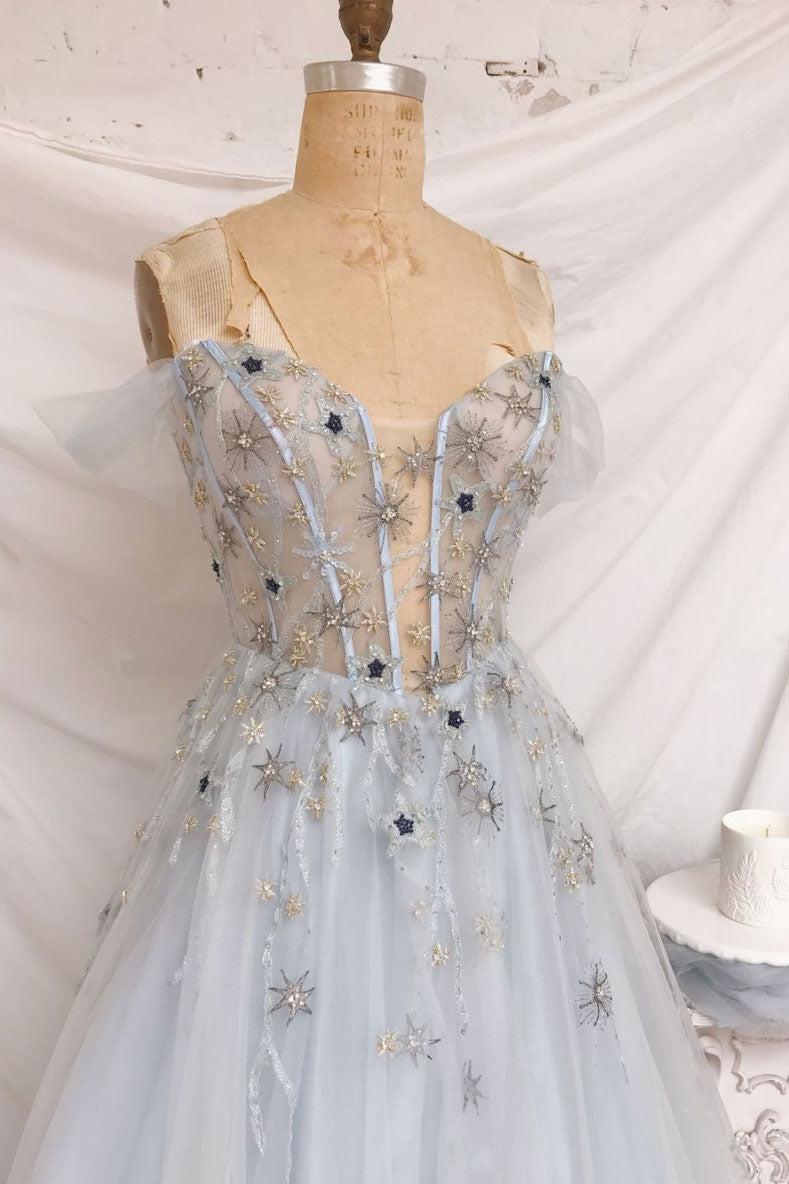 Blue Prom Dress Sweetheart Tulle Long Formal Dress Evening Dress