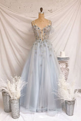Blue Prom Dress Sweetheart Tulle Long Formal Dress Evening Dress