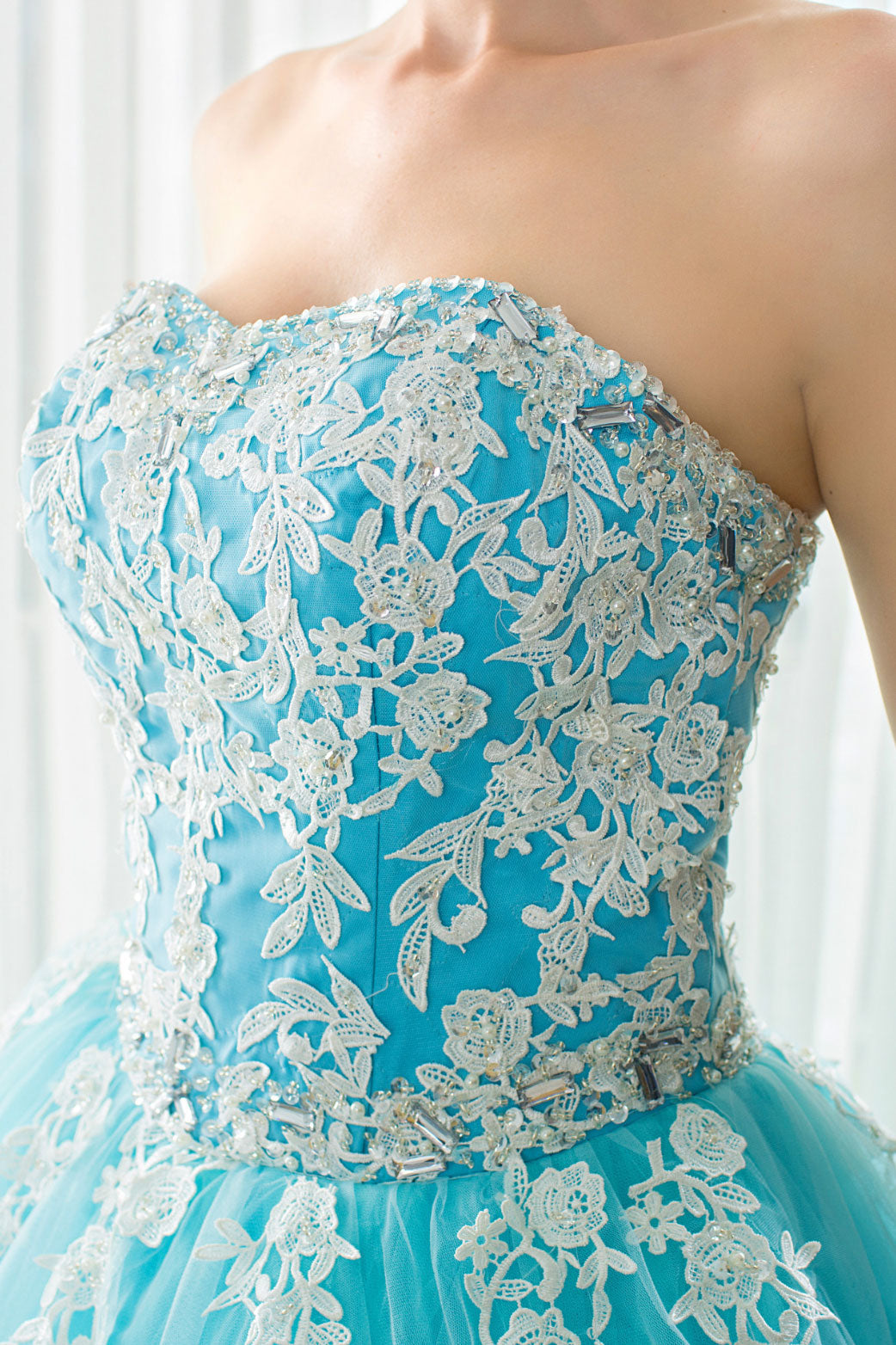 Blue Prom Dress Tulle Lace Appliques Long Formal Evening Dress