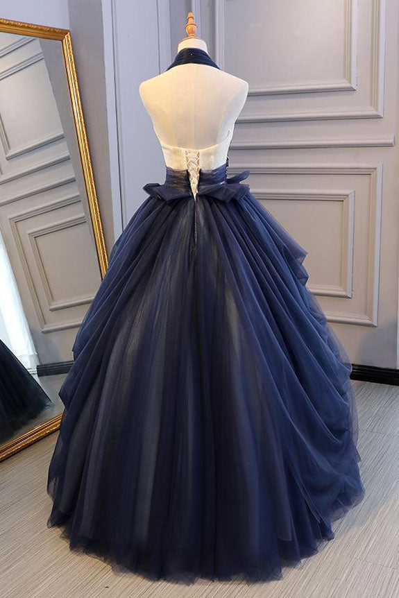 Blue Prom Dress Tulle Lace Long Evening Dress