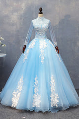 Blue Prom Dress Tulle Lace Long Evening Dress