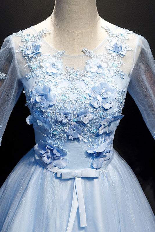 Blue Prom Dress Tulle Lace Long Formal Evening Dress