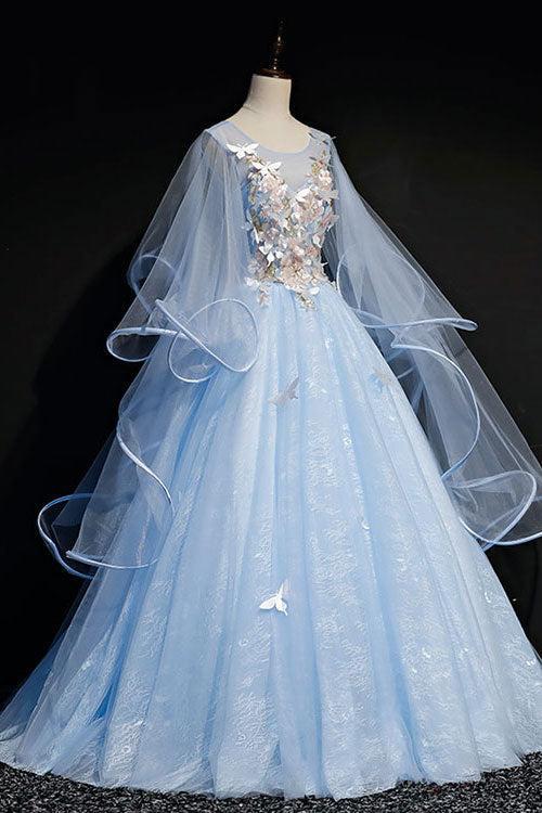 Blue Prom Dress Tulle Lace Long Formal Gown Evening Dress