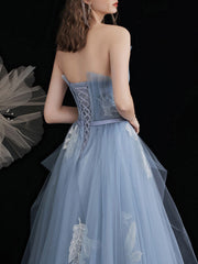 Blue Prom Dress Tulle Lace Long Formal Gown Evening Dress