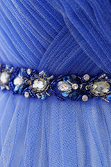 Blue Prom Dress Tulle Long Evening Dress