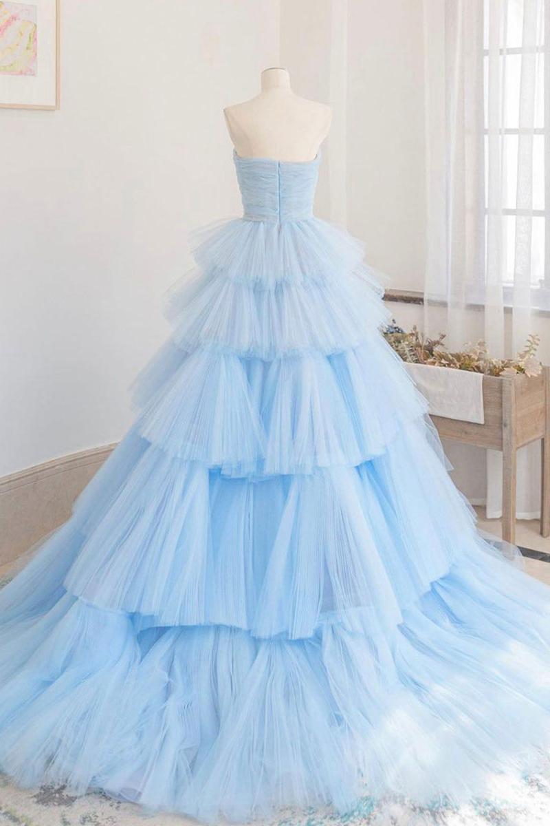 Blue Prom Dress Tulle Long Evening Gown Evening Dress