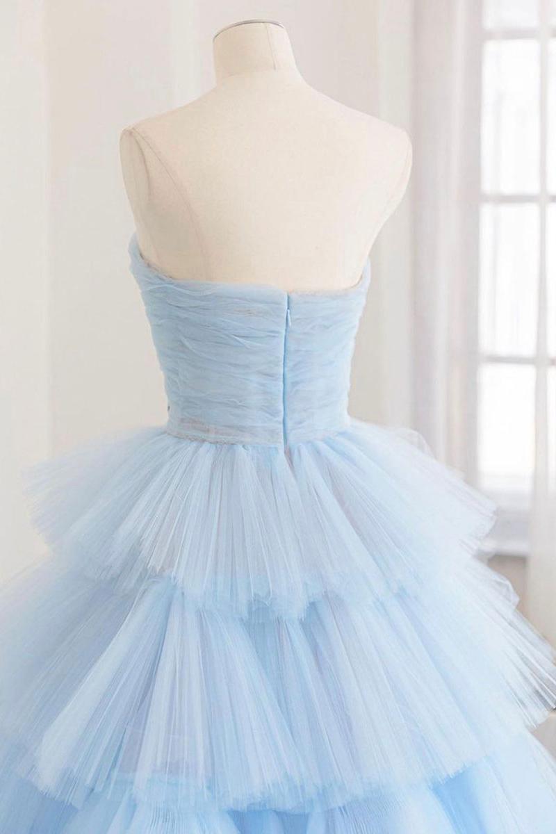 Blue Prom Dress Tulle Long Evening Gown Evening Dress
