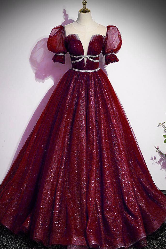 Blue Prom Dress Tulle Sequin Long Formal Dress Evening Dress