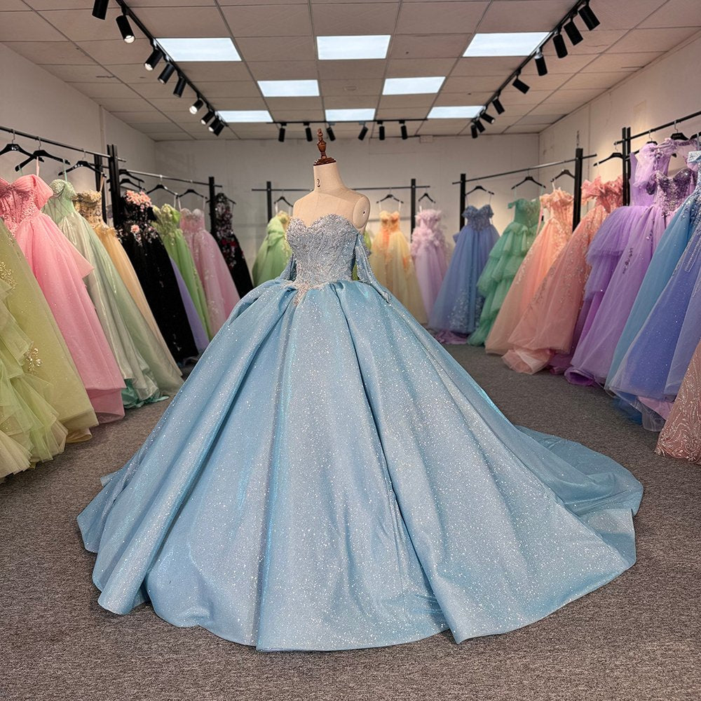 Blue Quinceanera Dress Sweet 15 Evening Dress Crystal Sleeveless Ball Gown Sweet 16 Dress