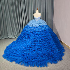 Blue Ruffle Tulle Quinceanera Dress Ball Gown Birthday Party Sweet 16 Dress