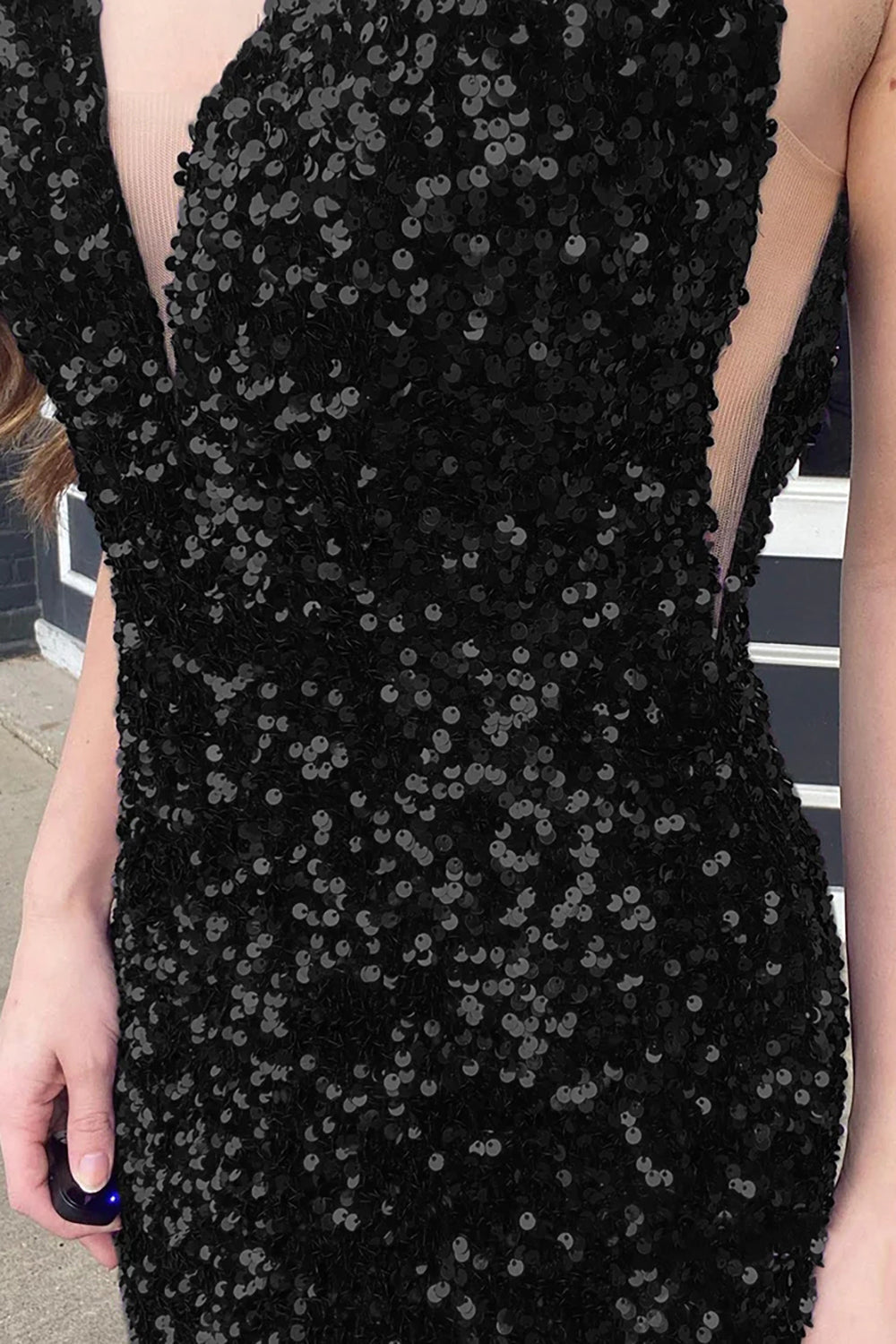 Blue Sequins Prom Dress Mermaid V Neck Evening Dress