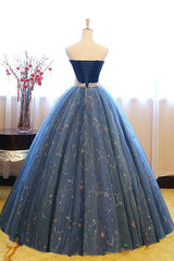 Blue Velvet Formal Dress Sweetheart Neck Tulle Long Prom Gown Sweet 16 Dress Evening Dress