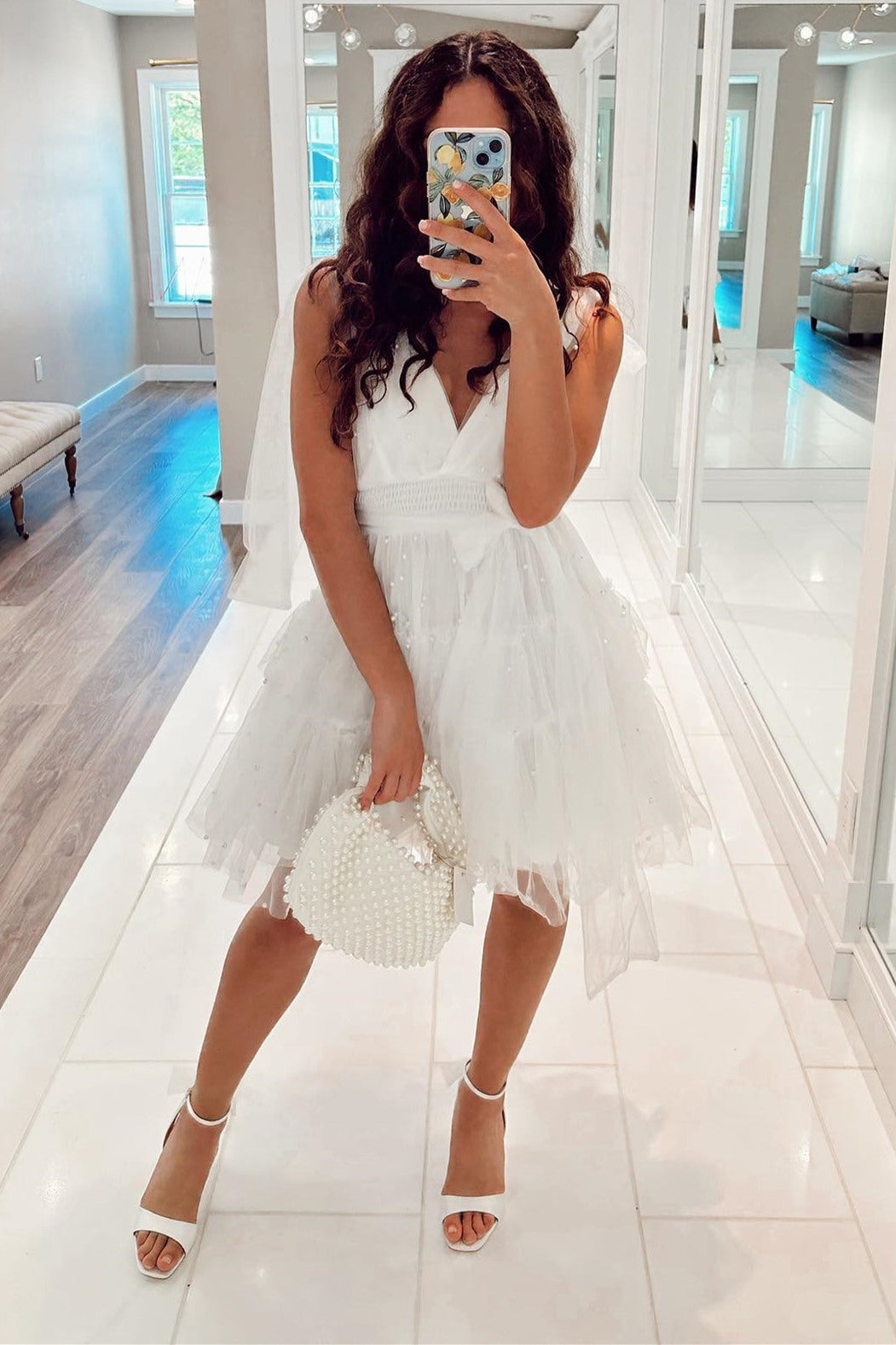 Blush Homecoming Dress Tulle A Line with PearlsShort Party Cocktail Dress