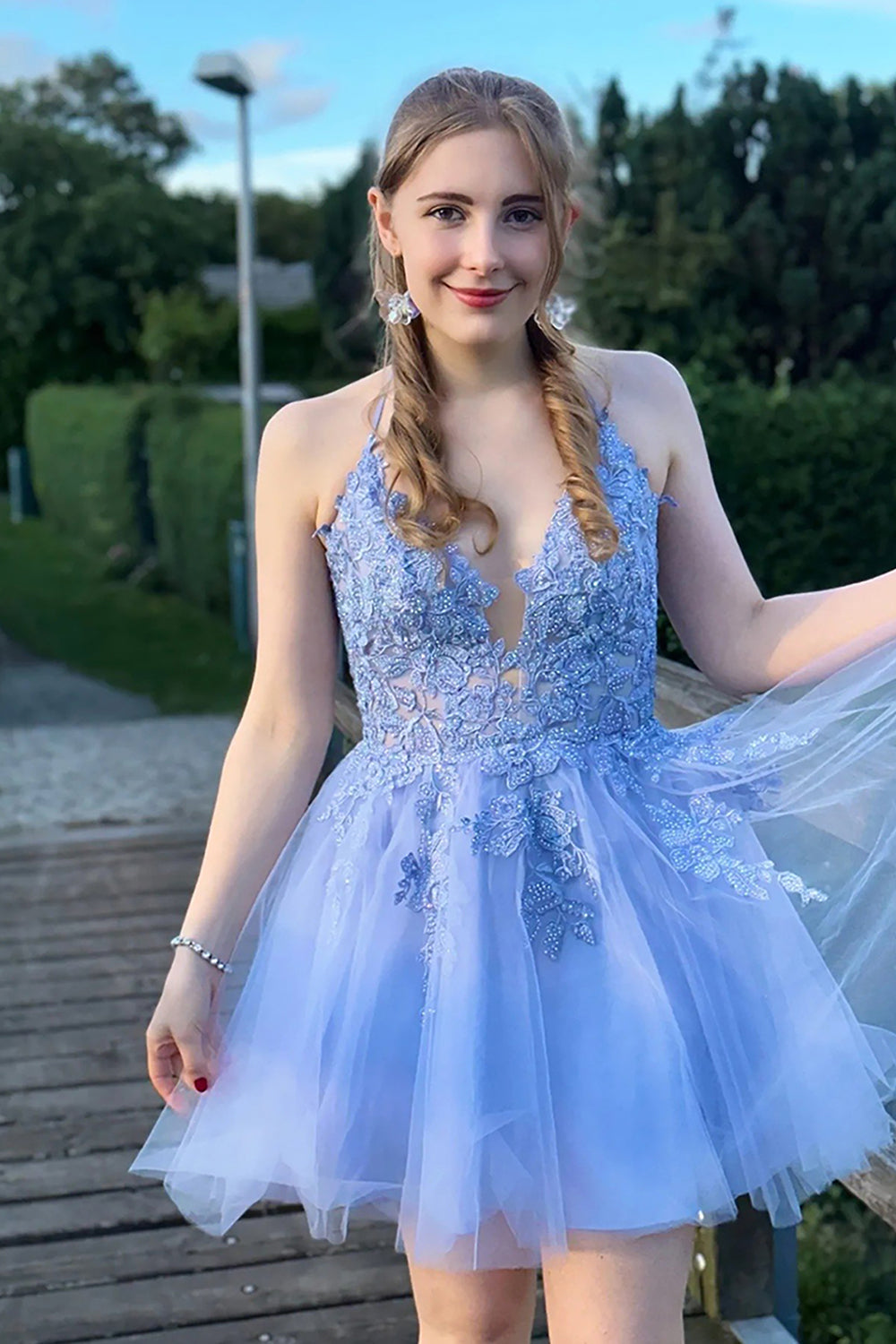 Blush Homecoming Dresses A-Line Tulle Short Cocktail Dresses with Appliques