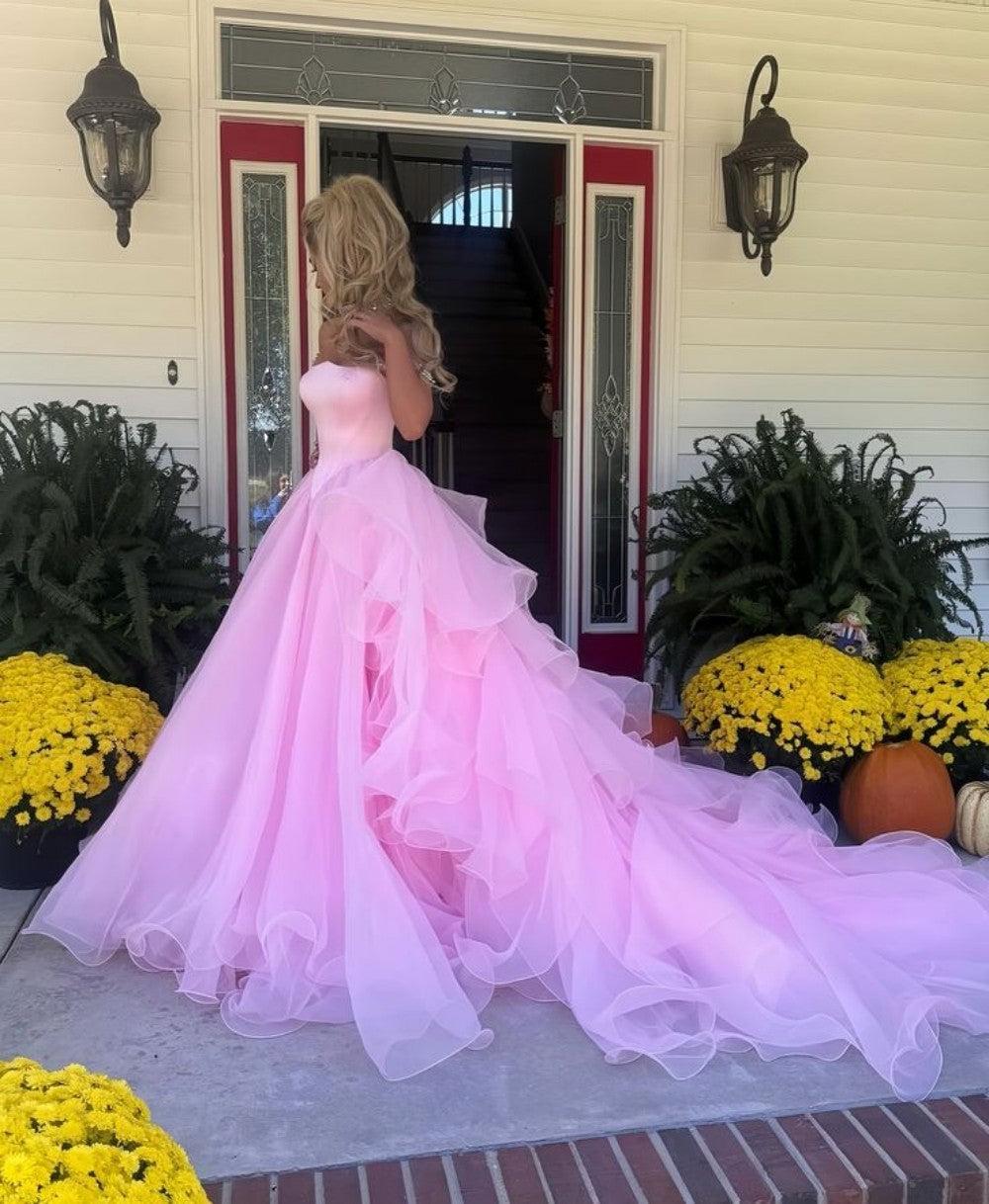 Dressystars Blush Pink Off-The-Shoulder Ball Gown With Crystal Embellishments Formal Evening Gown