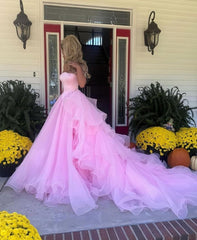 Dressystars Blush Pink Off-The-Shoulder Ball Gown With Crystal Embellishments Formal Evening Gown