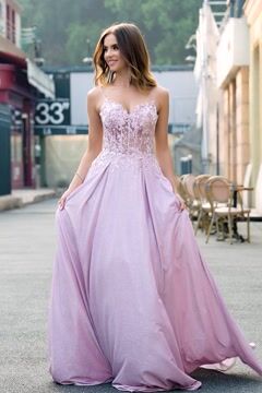 Blush Prom Dress A Line Appliqued Long Corset Evening Dress