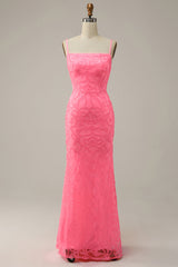 Blush Spaghetti Straps Prom Dress Sequins Mermaid Evening Dress