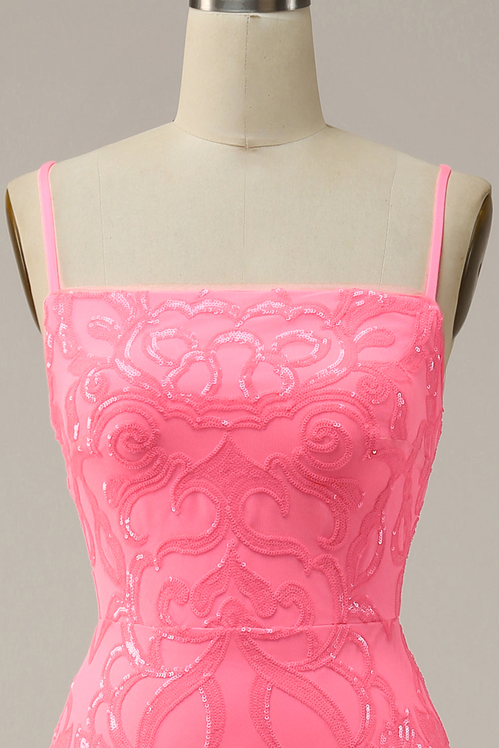 Blush Spaghetti Straps Prom Dress Sequins Mermaid Evening Dress