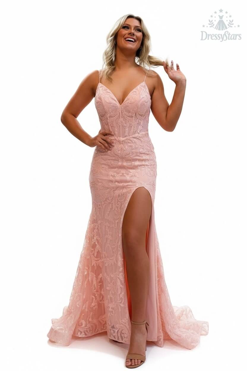 Orange Prom Dress Spaghetti Straps Mermaid Evening Dress