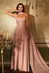 Orange A Line Prom Dress Sleeveless Strapless Formal Dress